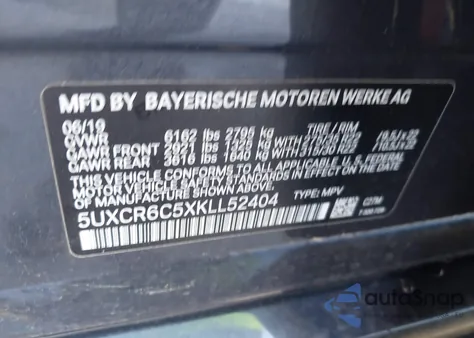 2019 BMW X5 xDrive40I z USA, uszkodzony, nr VIN 5UXCR6C5XKLL52404